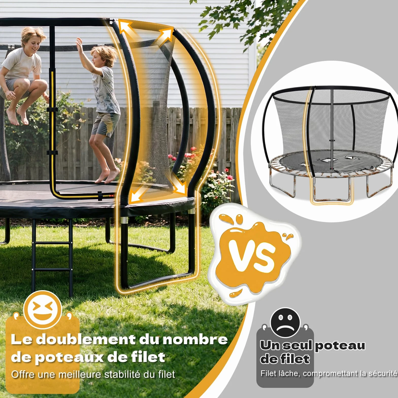 JUMMICO Trampoline d'extérieur Ø 366 cm avec Filet de sécurité certifié GS pour Enfants, capacité 150kg
