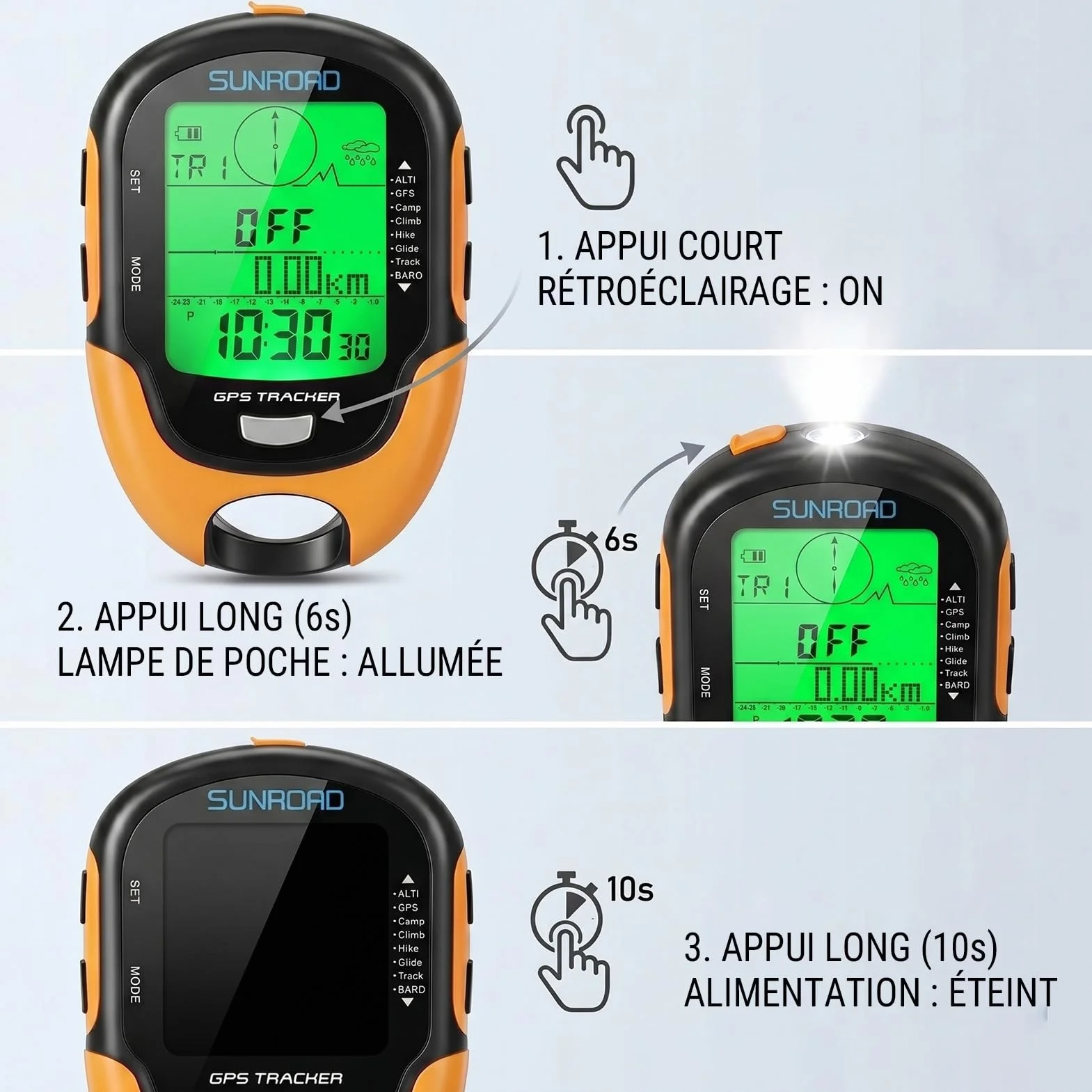 Altimètre Baromètre GPS Haute Précision IPX4 avec Boussole Thermomètre Hygromètre