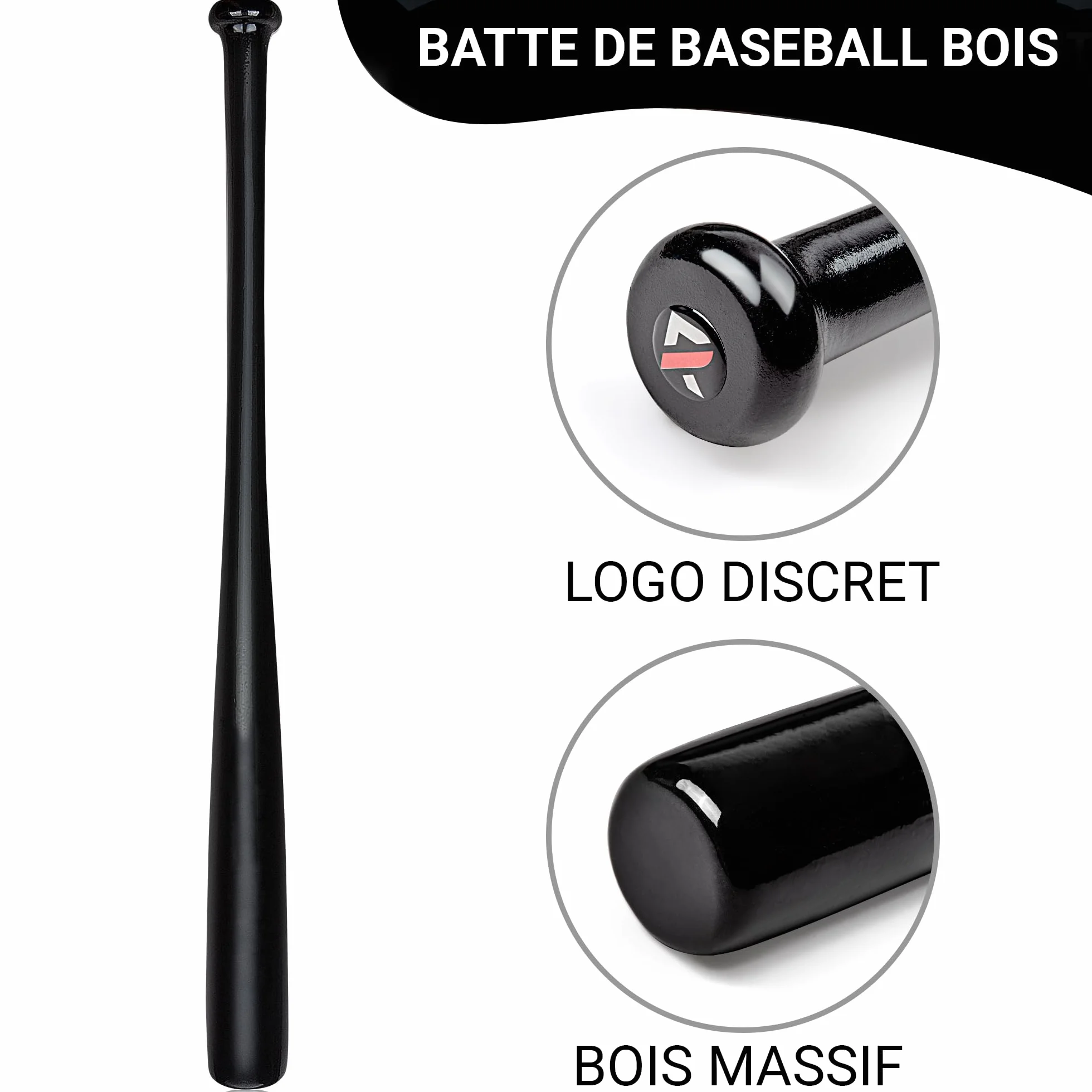 Batte de Baseball Bois Massif écologique 30 Pouces 76cm Noir Bois Naturel