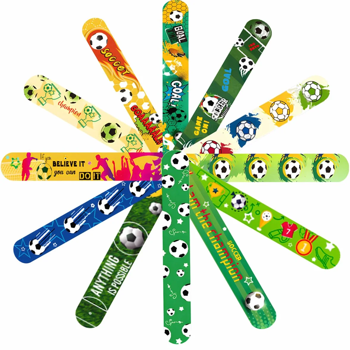 Lot de 12 Bracelet Claquant Football, Accessoires de Supporter pour Stade, Décoration de Fête pour Adultes