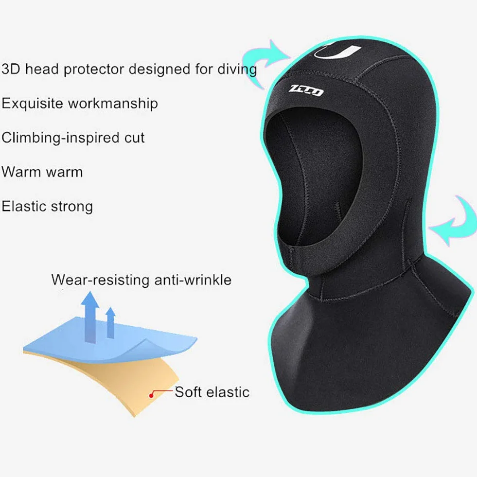 Cagoule de plongée en néoprène 5 mm pour homme et femme - Chaud