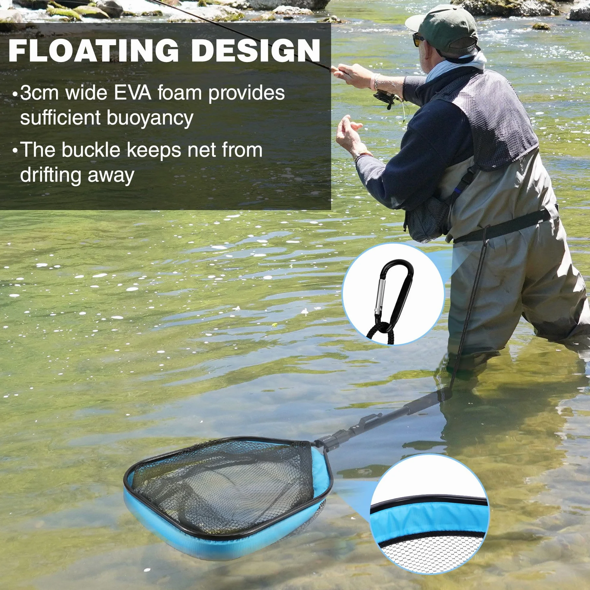 FLISSA Épuisette de Pêche Pliable Caoutchouc pour Truite Carpe Poisson-Chat
