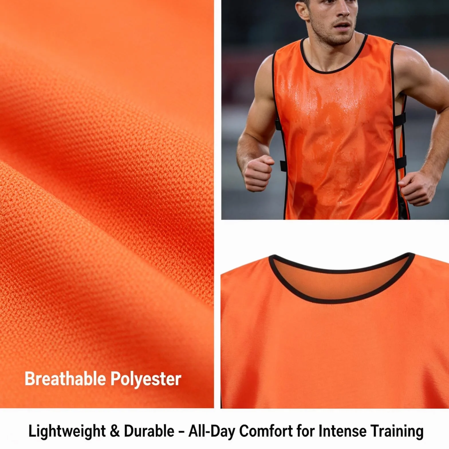Lot de 12 Chasubles de Football pour Adultes et Jeunes, Gilet d'Entraînement Respirant, Orange, 70 x 47 cm