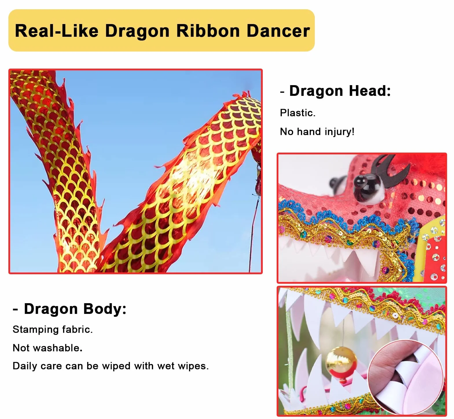 Ruban de danse du dragon chinois Poi, banderole de sport fitness extérieur, jeu léger rythmique 10 m
