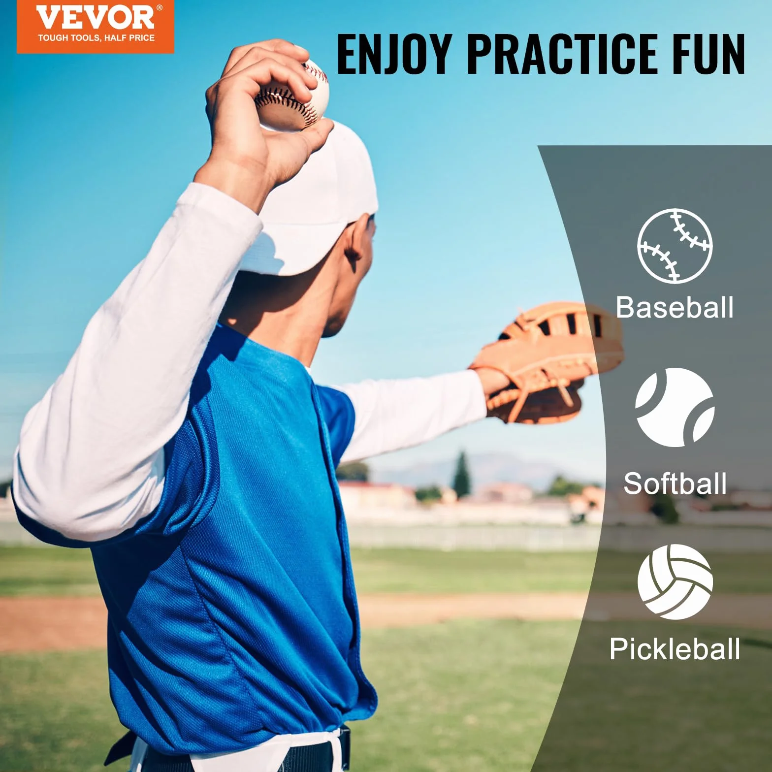 VEVOR Filet d'Entraînement Baseball Softball Pickleball 9 Trous 50,8 x 74 cm Portable Hauteur Réglable 3 Niveaux