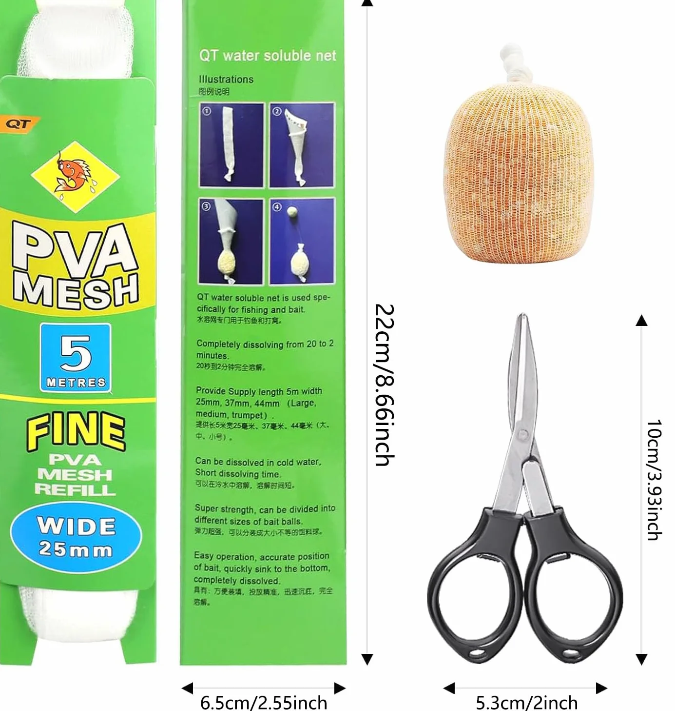 Accessoires de Pêche à la Carpe 5m PVA Sacs de Filet Soluble Ciseaux Larges 3 Pièces