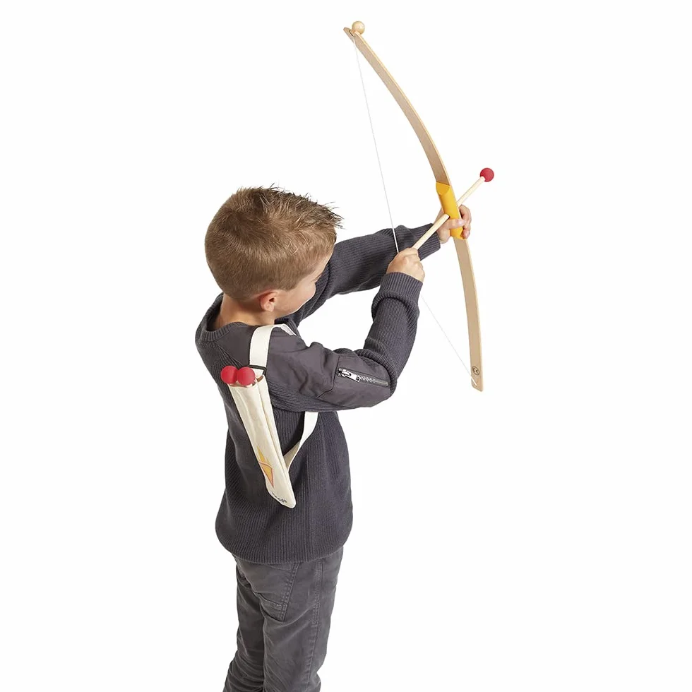 Janod Set Tir à l'arc en Bois Arc 3 Flèches Carquois 4 Cibles Jeu Plein Air Sport Dès 5 Ans