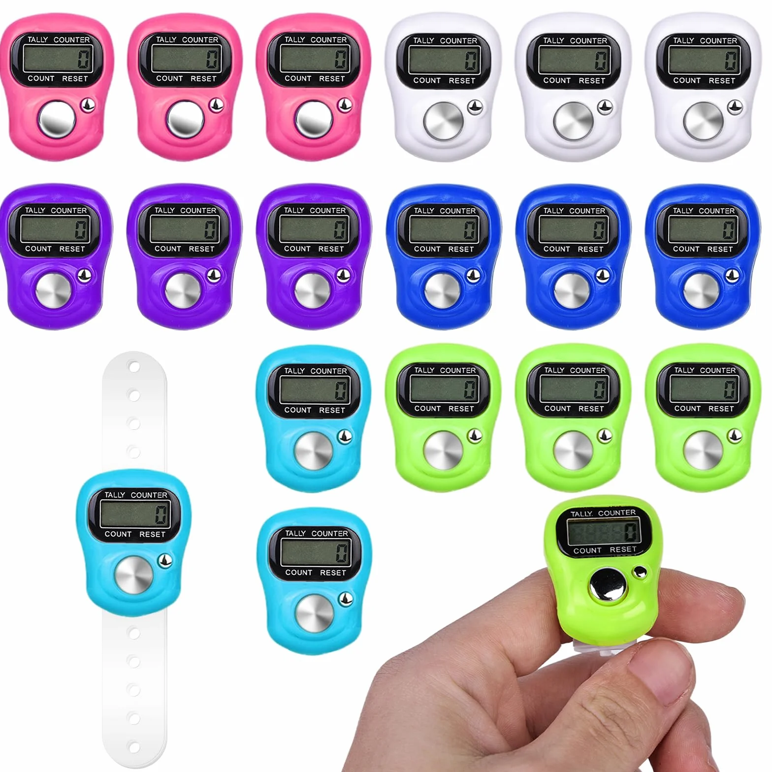 Lot de 18 compteurs de doigts électroniques - Compteur manuel de ligne pour tricot, tissage, sport, golf