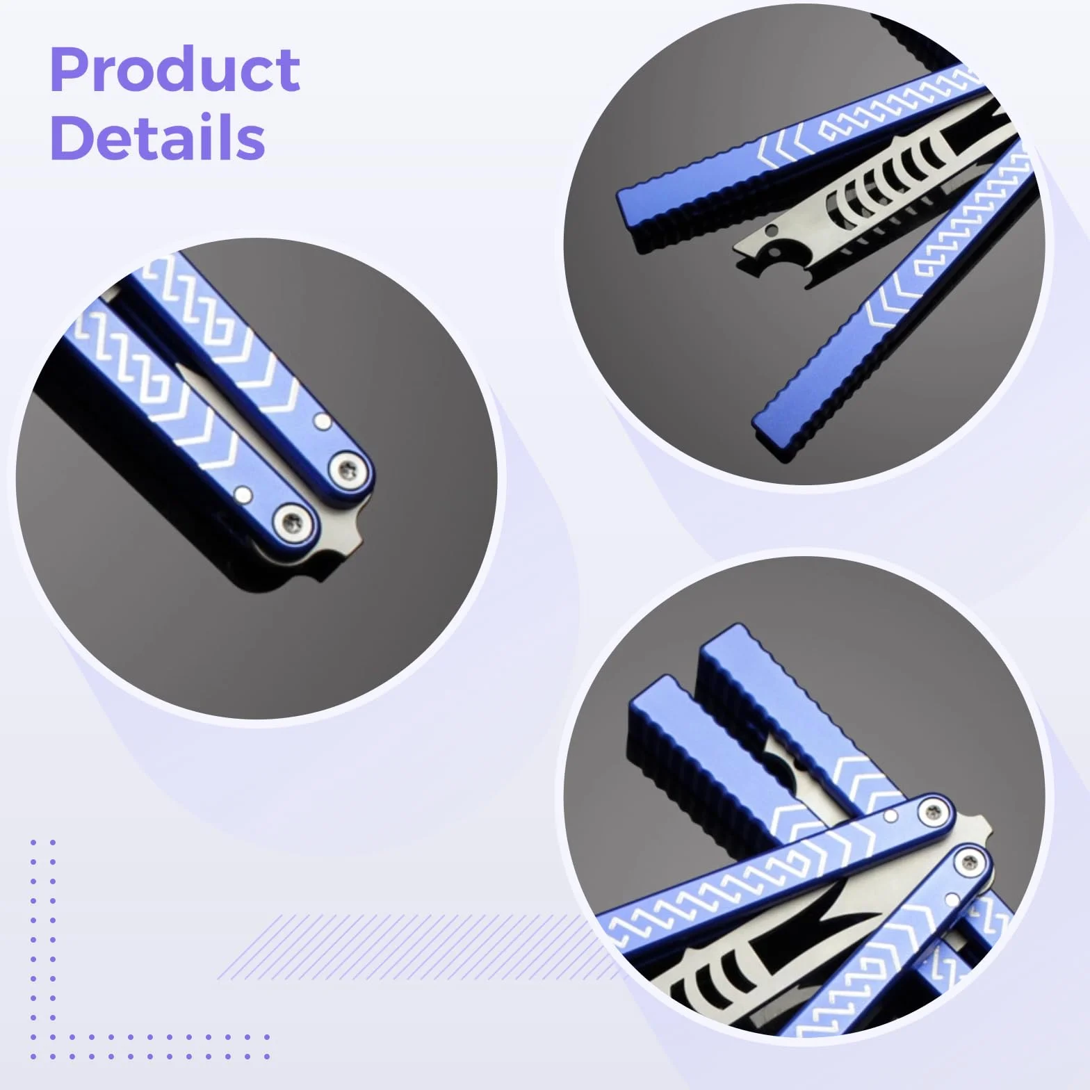 Balisong Trainer en aluminium 9,8 cm bords fins rotation 180° design pivotant une pièce