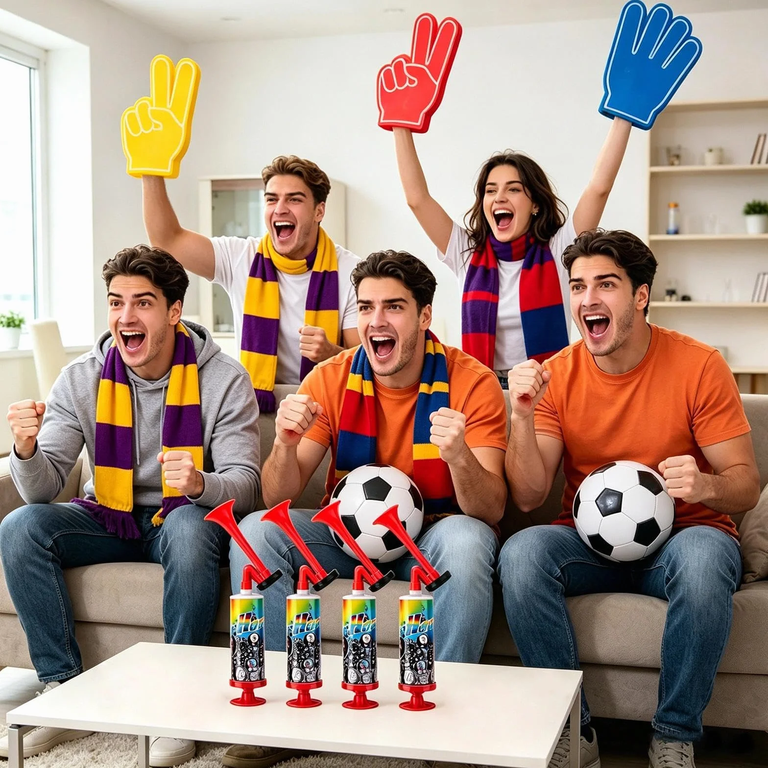 Trompette Supporter Corne de Brume Puissant Portable Vuvuzela 4 Pièces Rouge