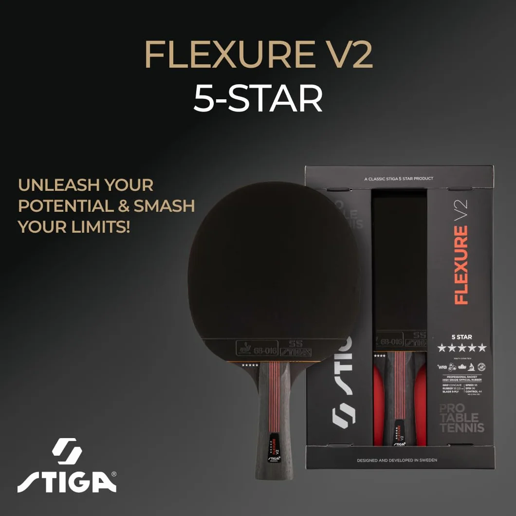 STIGA Flexure V2 Raquette de Ping-Pong 5 étoiles Revêtements STAR5 ITTF Prise Ergonomique