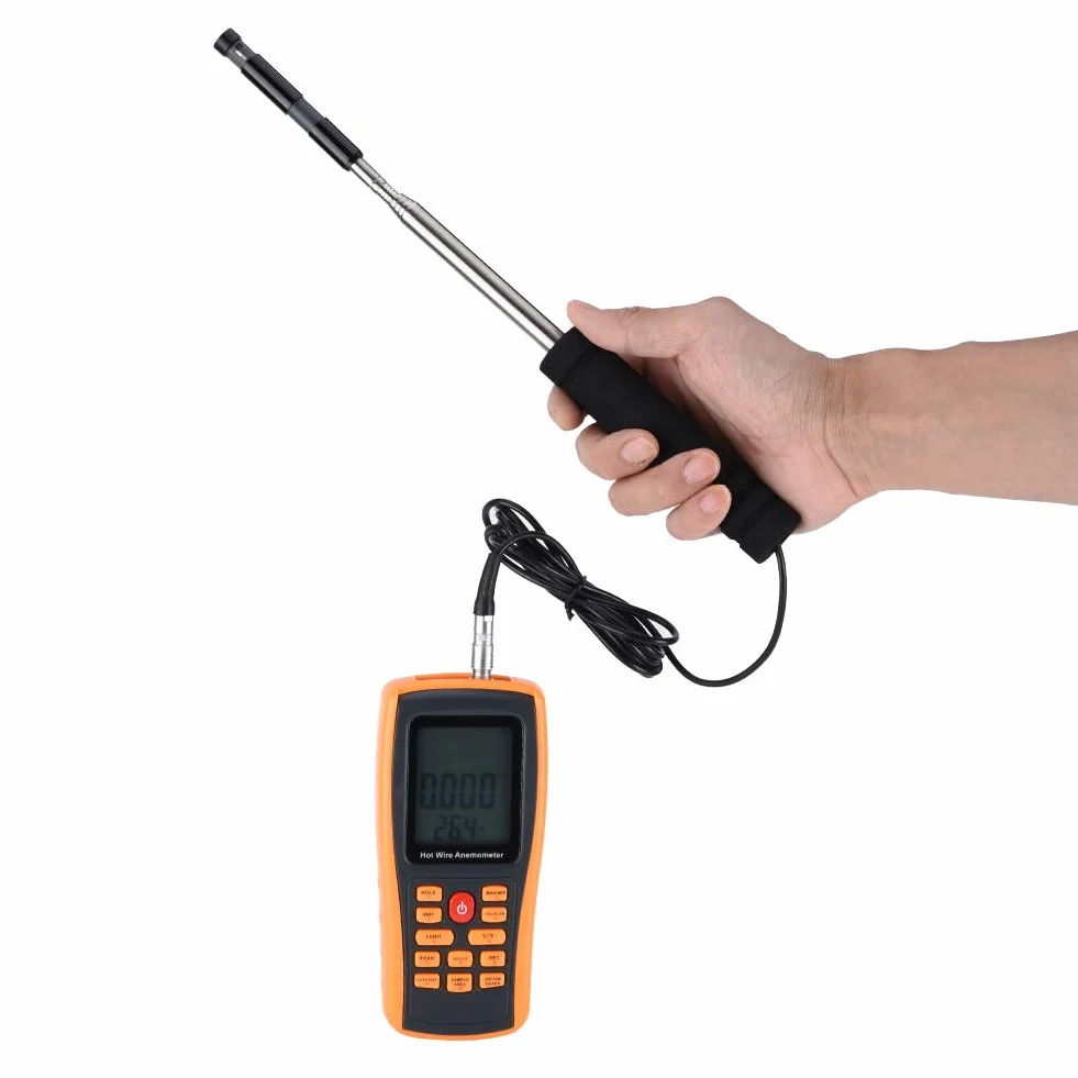GM8903 Anémomètre LCD Numérique Portable, Jauge de Température du Vent à Fil Chaud