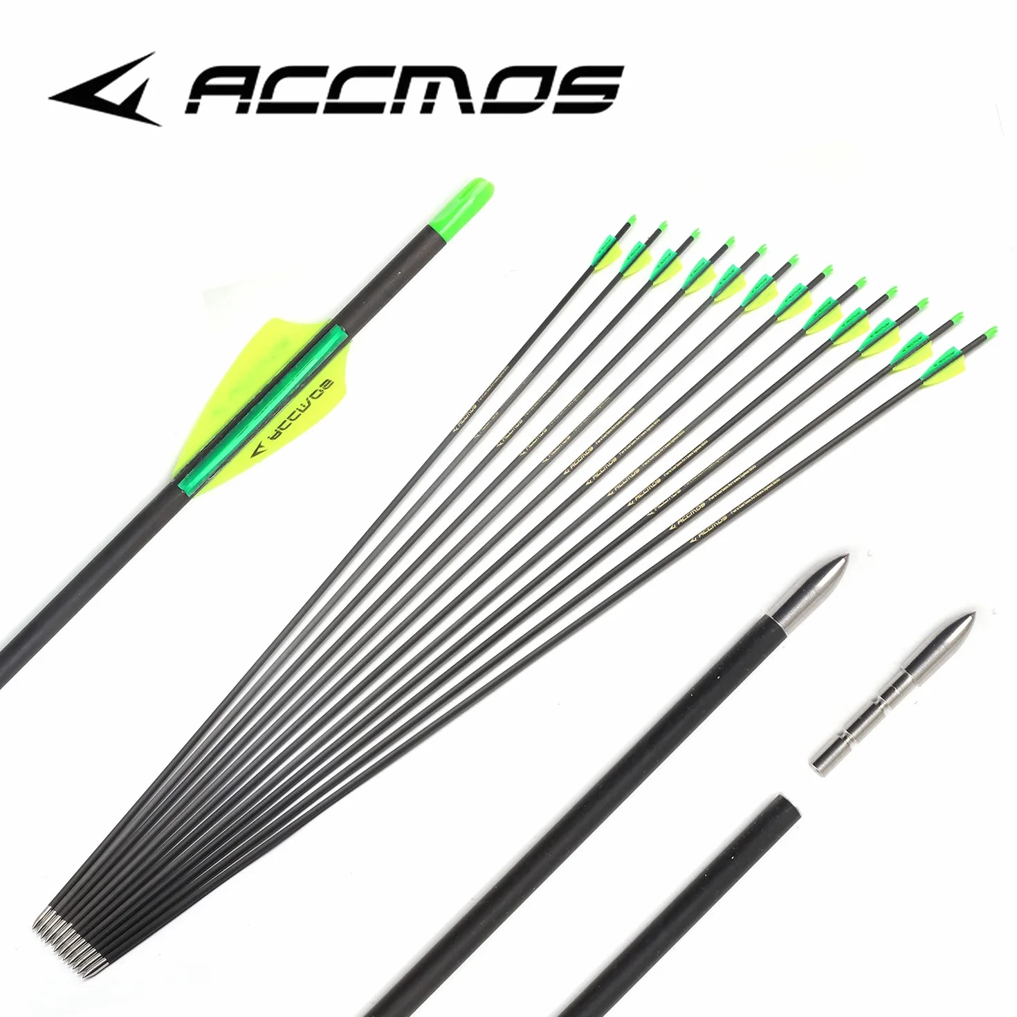ACCMOS 800-Spine Flèche 30-Pouces Carbone Chasse Arc à Poulies Adulte Jeunesse Tir à l’Arc 12pcs