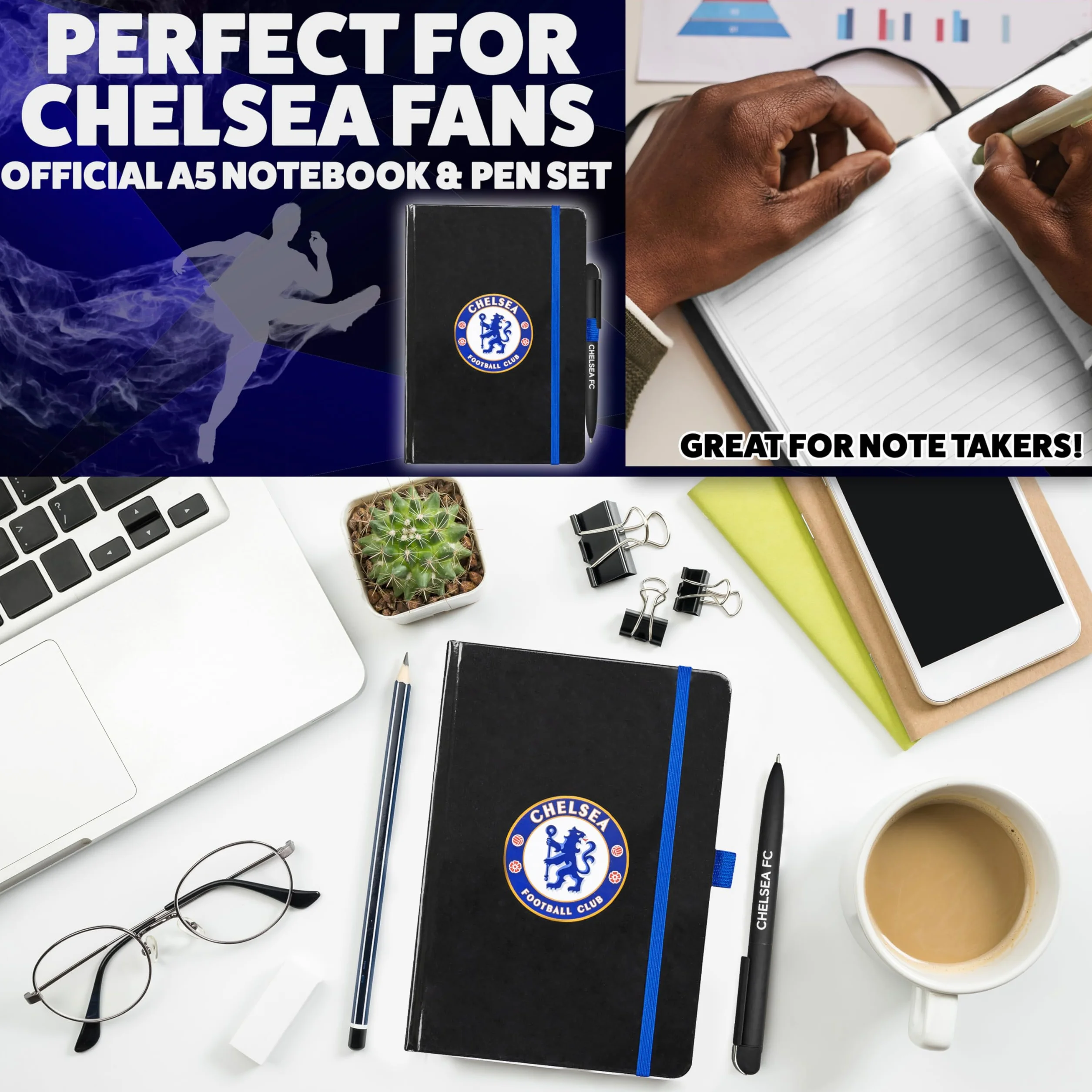 Chelsea F.C. Ensemble de papeterie carnet ligné stylo bille fournitures bureau