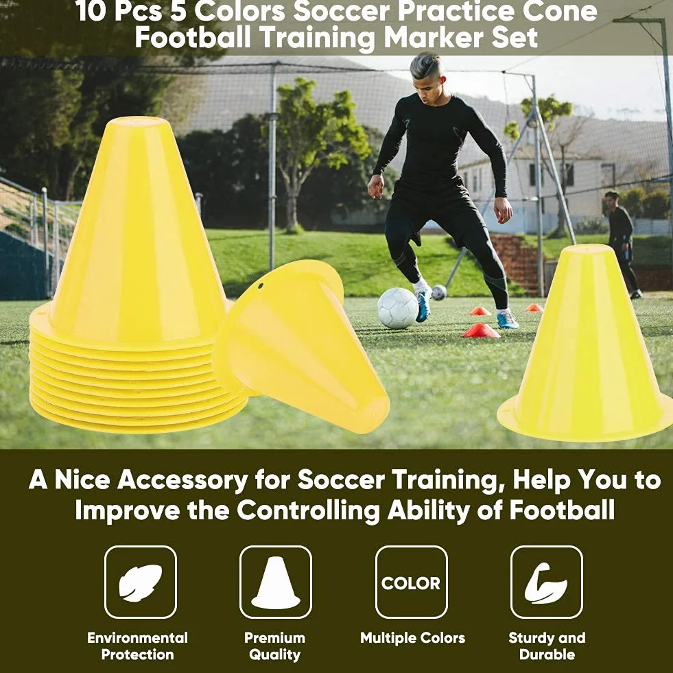 Keenso Ensemble de Cônes de Marqueurs de Football, 10pcs Plots de Marquage en Plastique
