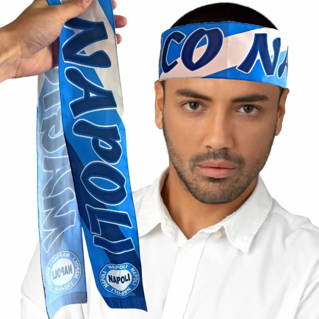 Drapeau Napoli 90 x 150 cm avec boucle pour tige + Collier Napoli 89 x 8 cm – Fan Championnat de Football