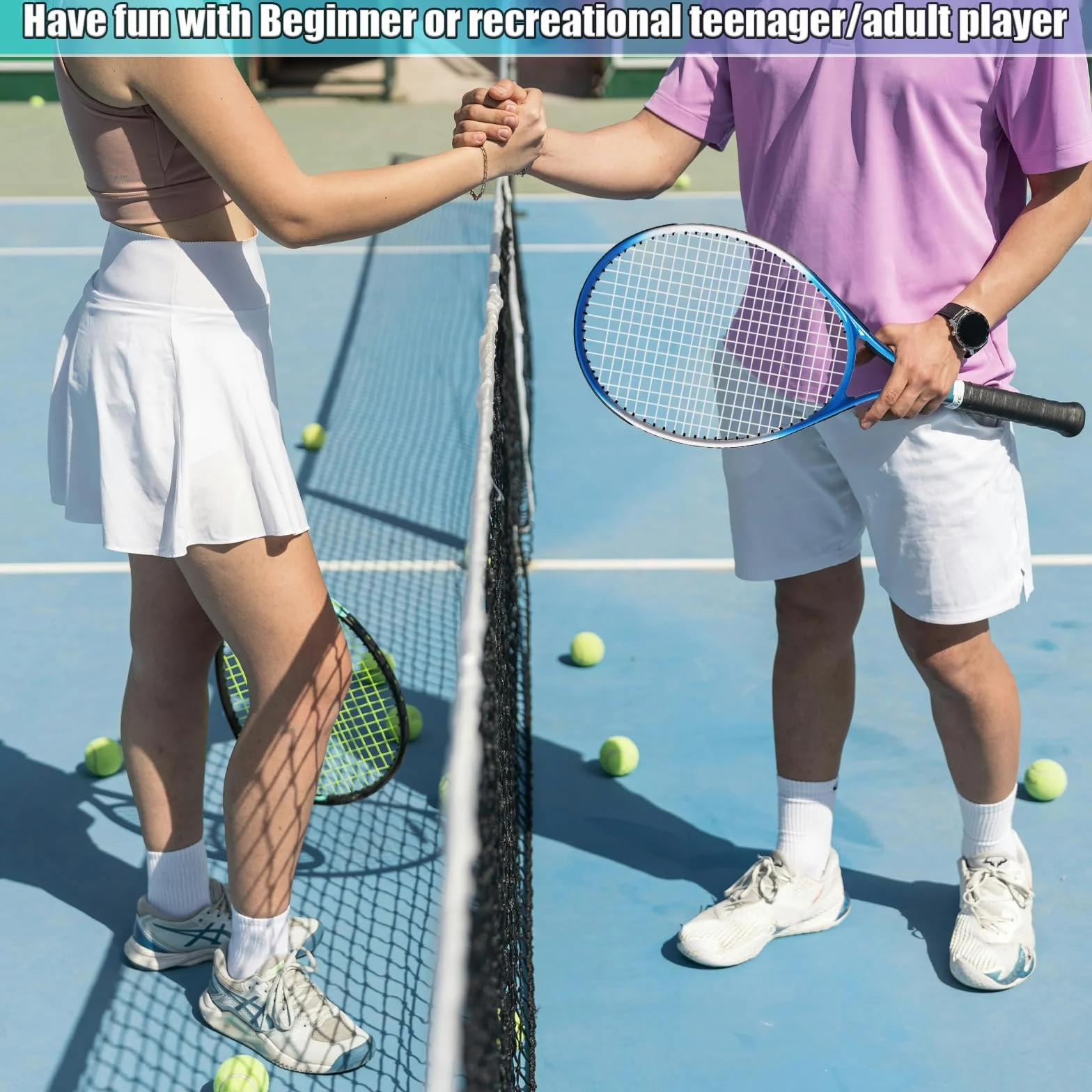 Raquettes de tennis récréatives pour adultes, 2 joueurs avec 4 balles, 3 surpoignées, 1 sac