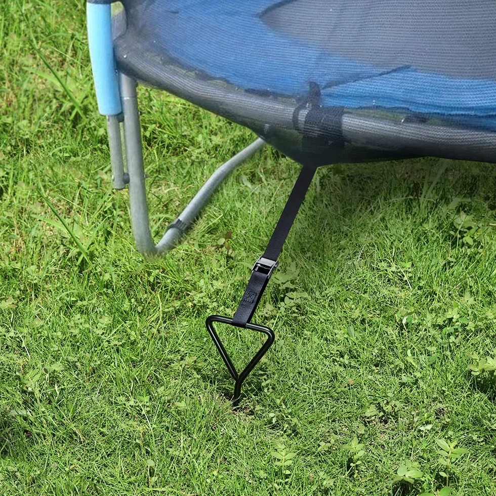 Piquets d'ancrage pour Trampoline Kit d'ancrage Au Sol Acier Galvanisé Inoxydables 4 Sangles Solides Noire
