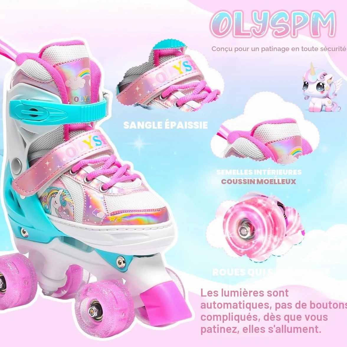 Rollers Enfant Réglables 4 Tailles 8 Roues Clignotantes Garçons Filles Débutants
