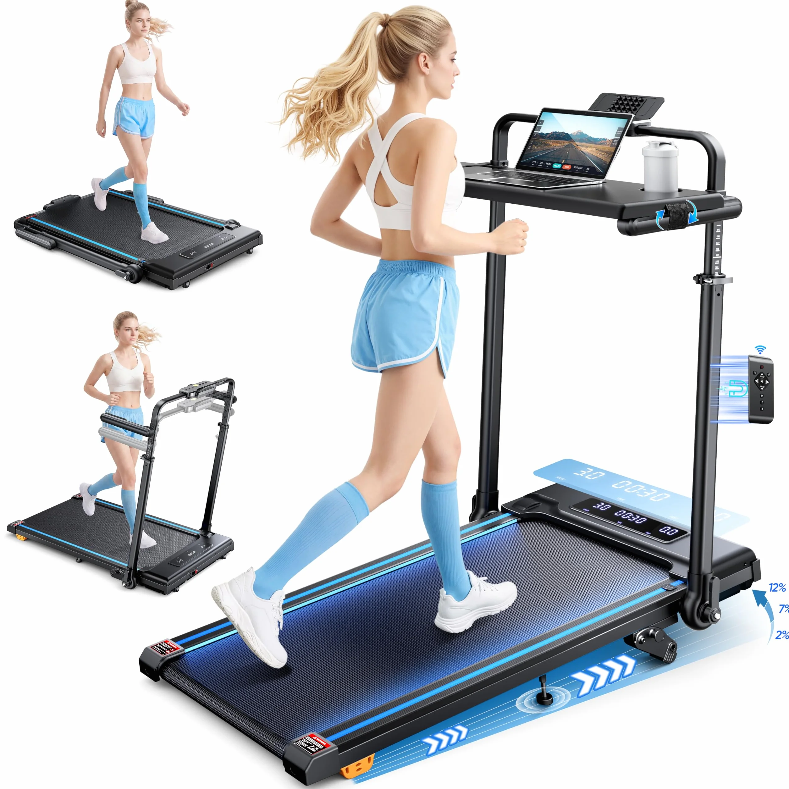 Tapis de Course Pliable Inclinable 12% 3.0HP Max 12 km/h Charge 150 kg