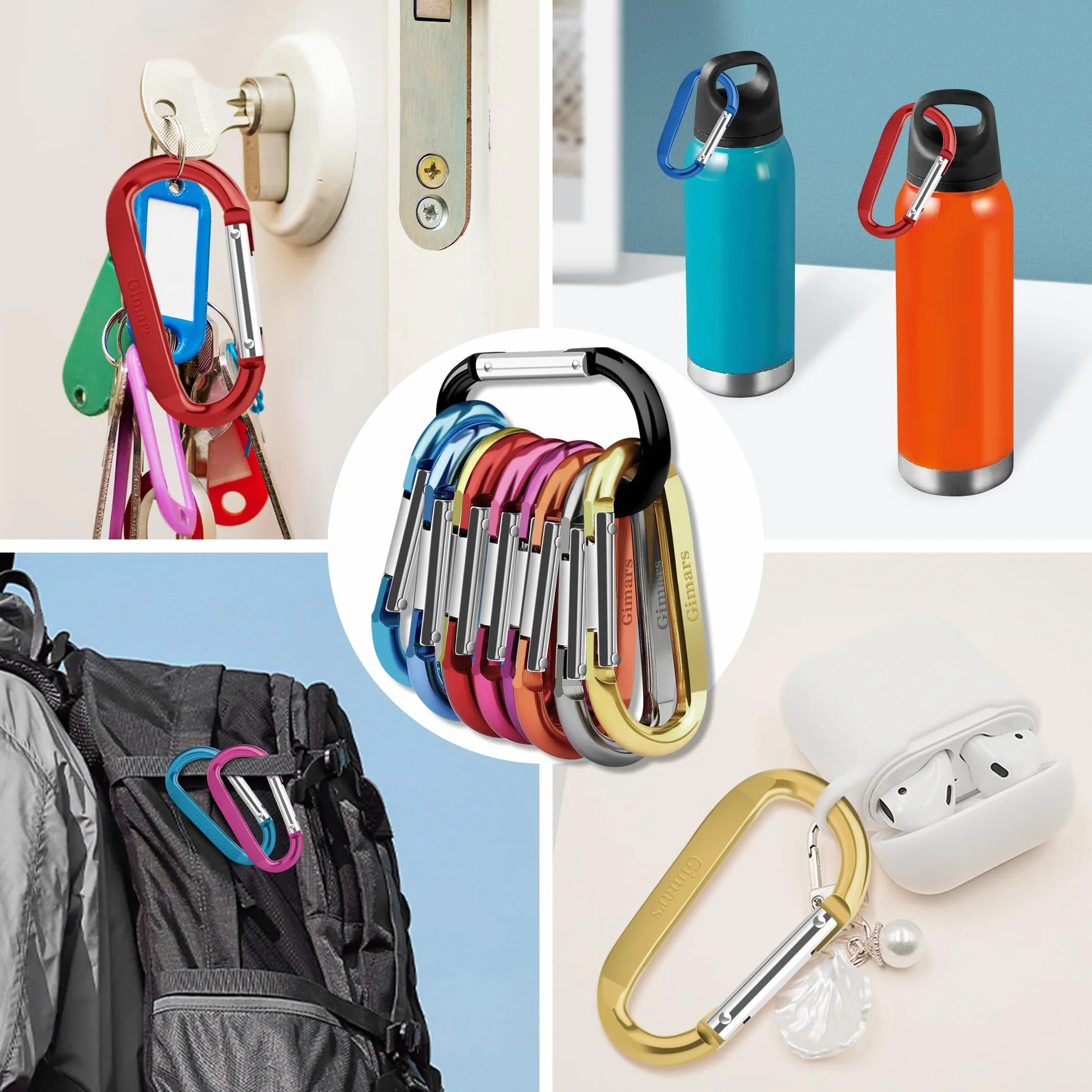 Gimars Lot de 10 Mousquetons à Ressort en Aluminium pour Camping Pêche Randonnée Voyages