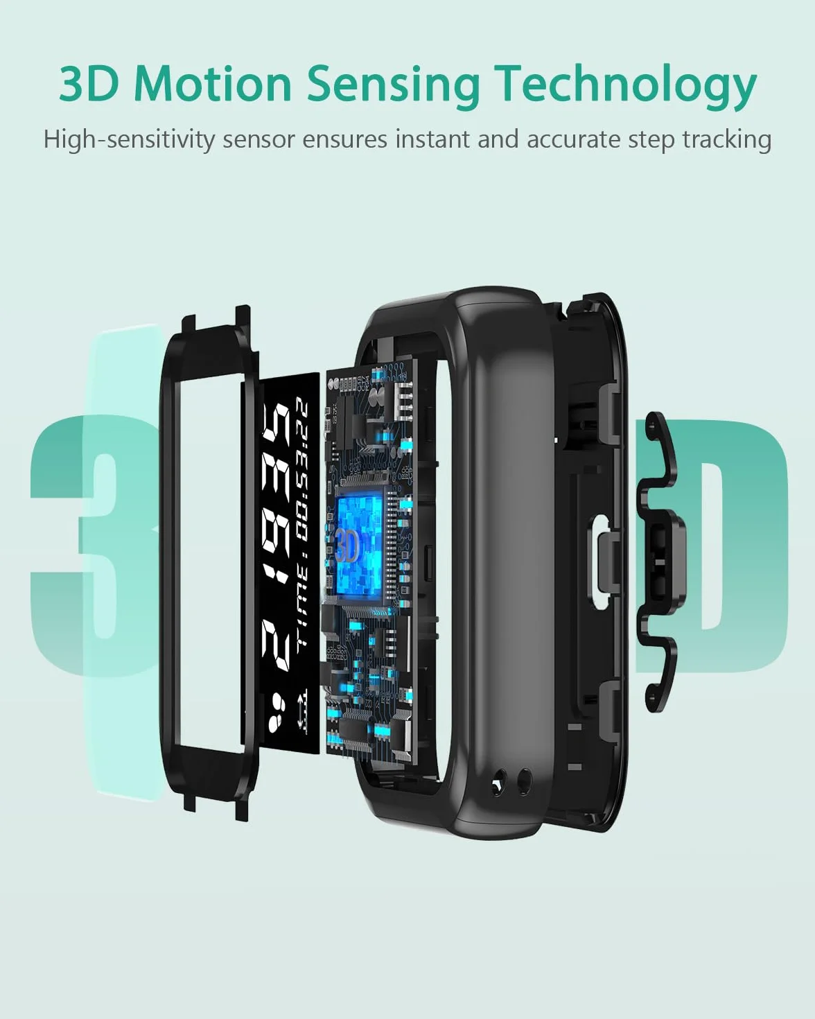 ORIA Podomètre 3D Compteur de Pas Précision étanche Rechargeable Compteur Calories Marche Course Sport Natation