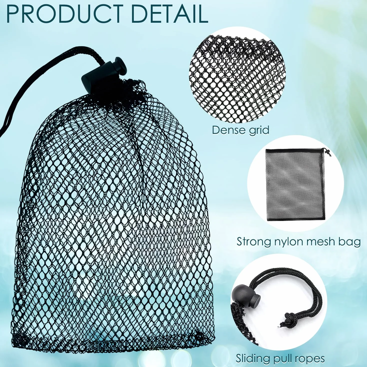Sac à cordon en maille noire en nylon pour piscine et plage