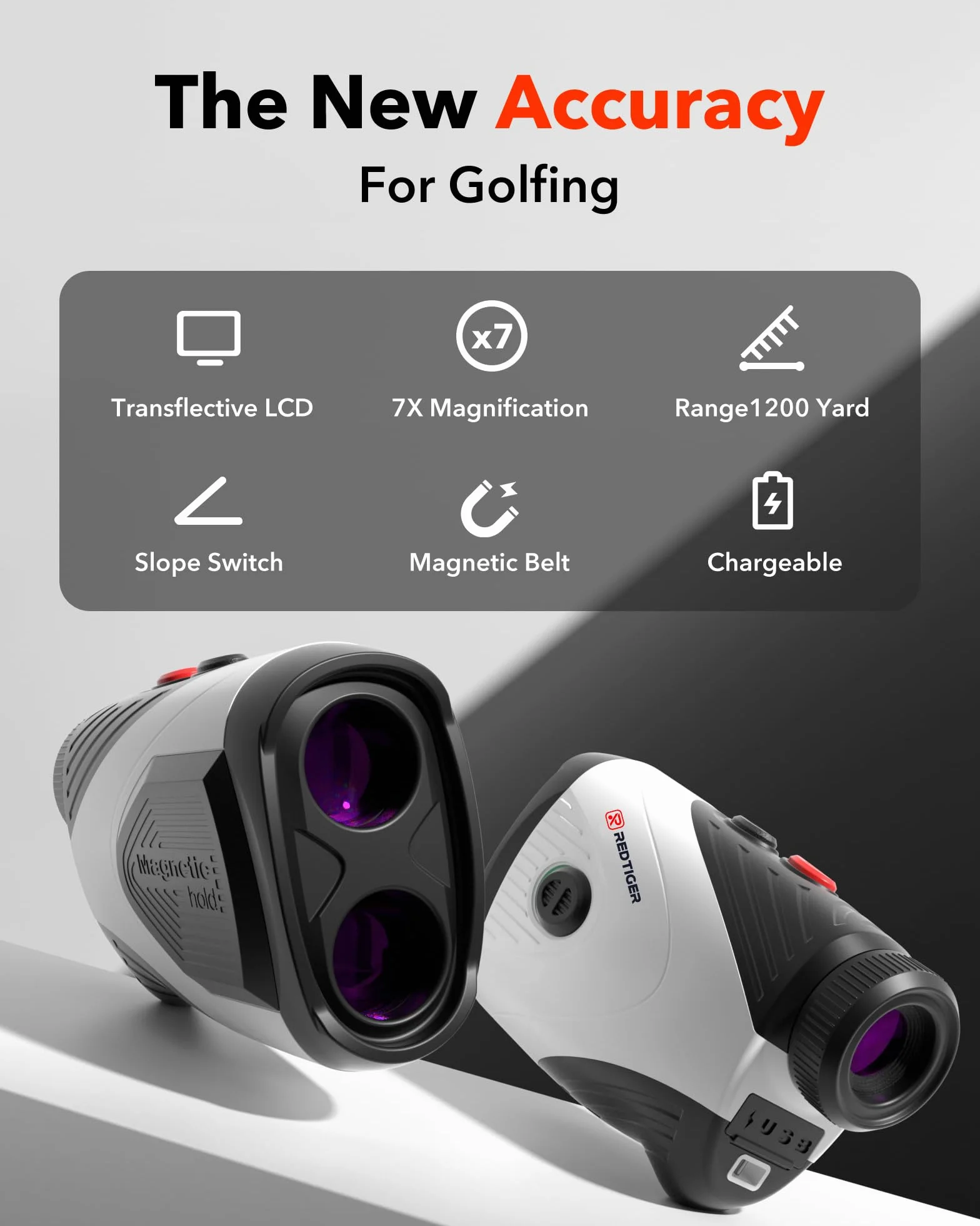 Télémètre Golf REDTIGER Laser 1200 Verges avec Pente, grossissement 7X, Verrouillage du Drapeau, Rechargeable