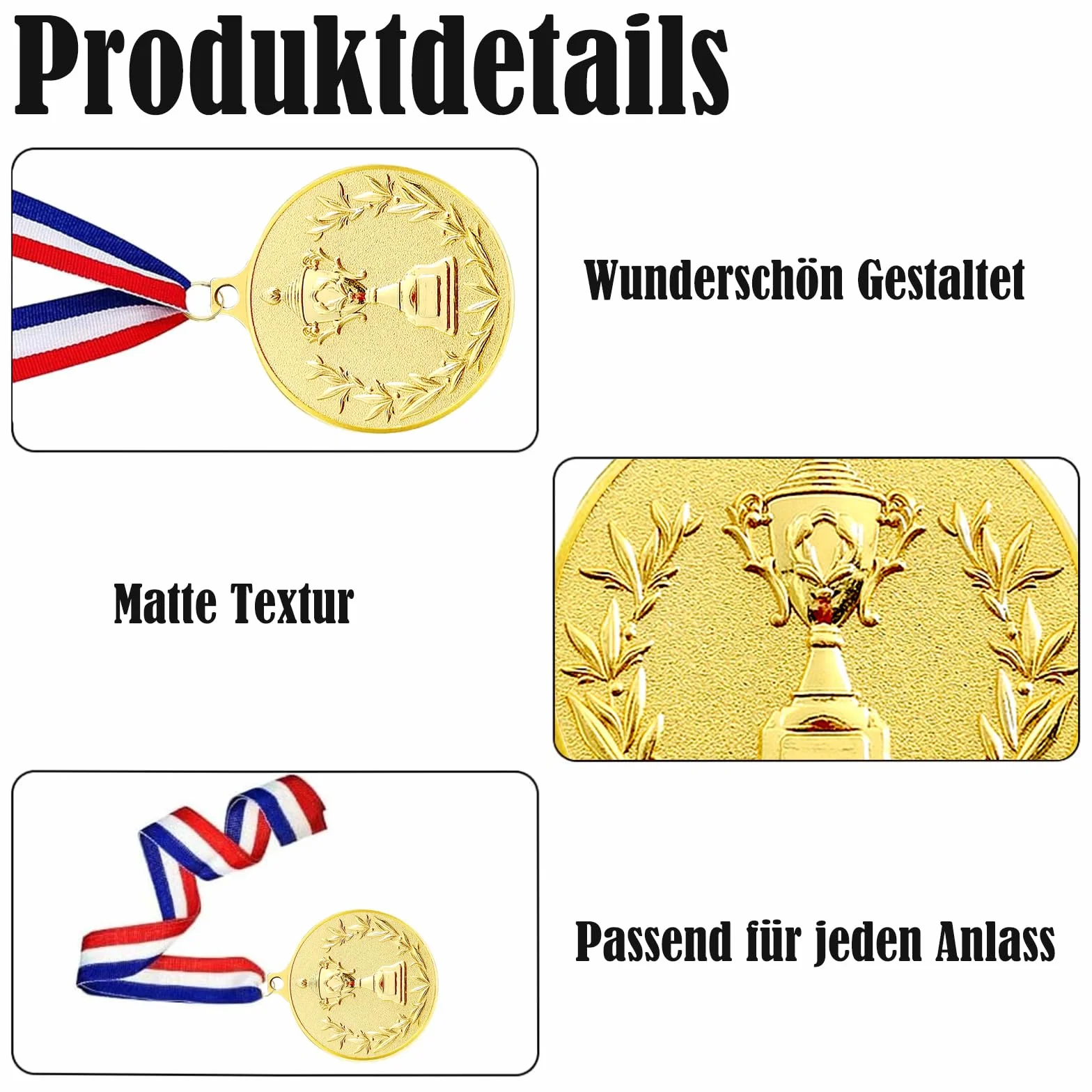 Médaille de Récompense 12 Pièces Or Argent Bronze avec Rubans de Cou Diamètre 5,0 cm