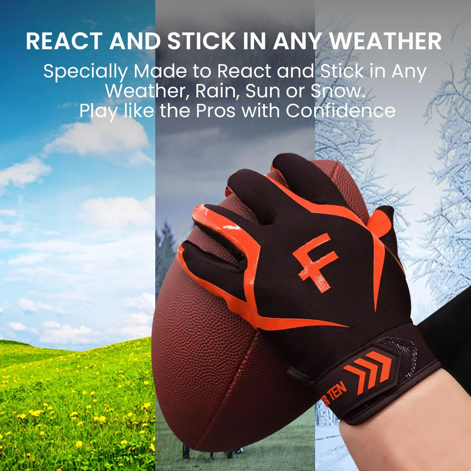 Gants de football américain antidérapants pour enfants – Protection imperméable élastique souple Orange 5-14 ans