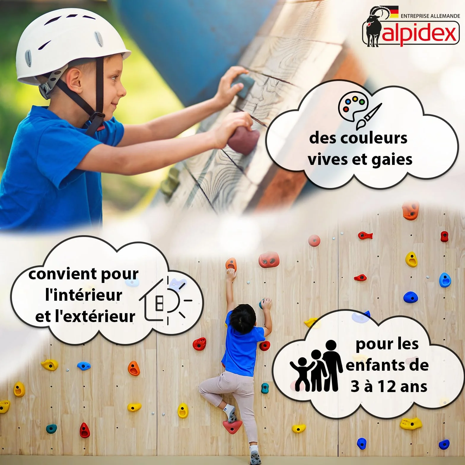 ALPIDEX Prises d'escalade Enfants 200 kg, 30 pièces