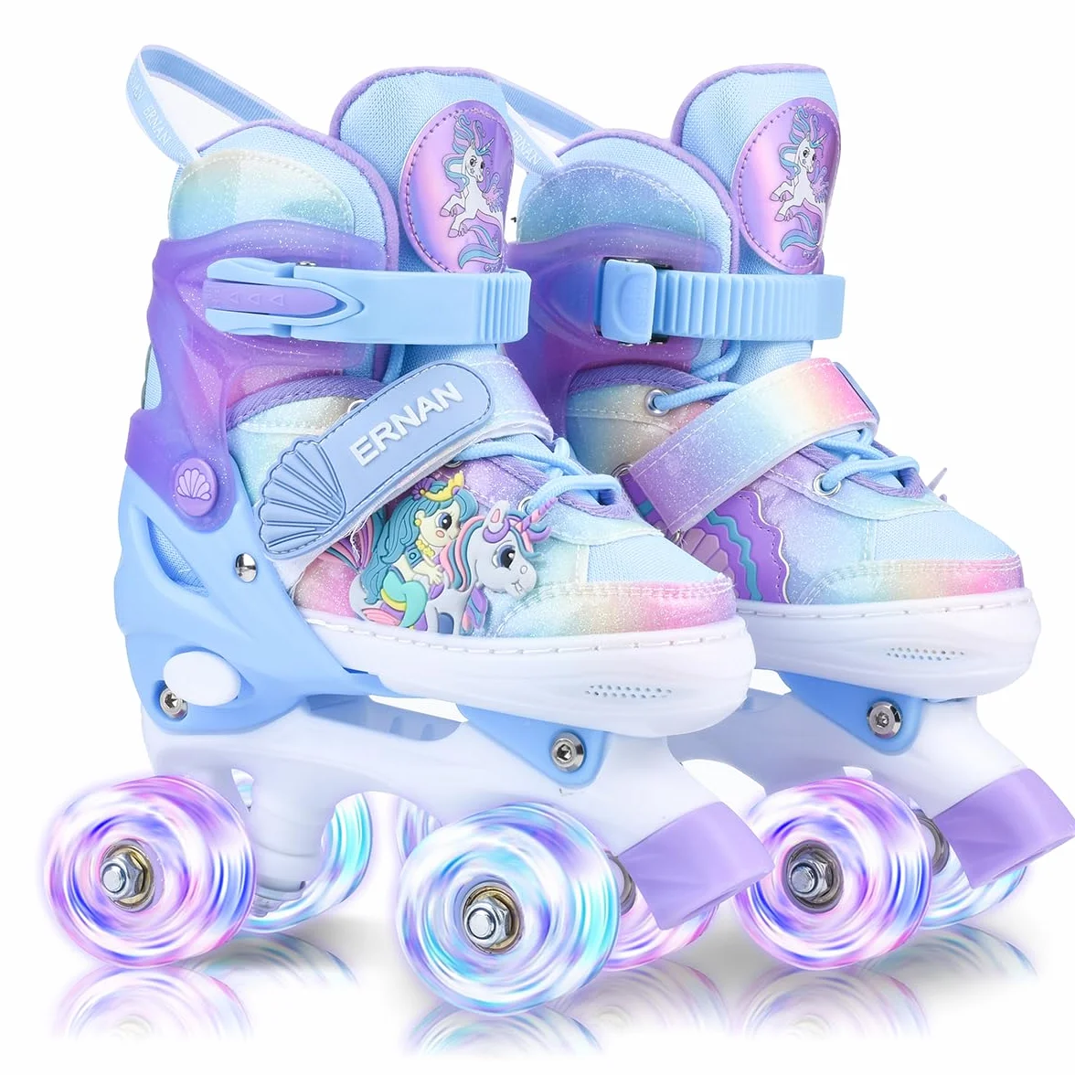 ERNAN Roller Enfant Filles Garçons Patin à Roulettes 4 Taille Réglable 8 Roues Lumineuses Débutants
