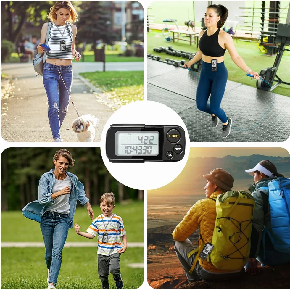 Podomètre Numérique 3D Portable avec Clip et Lanière, Compteur de Pas Distance Calories Horloge, Noir