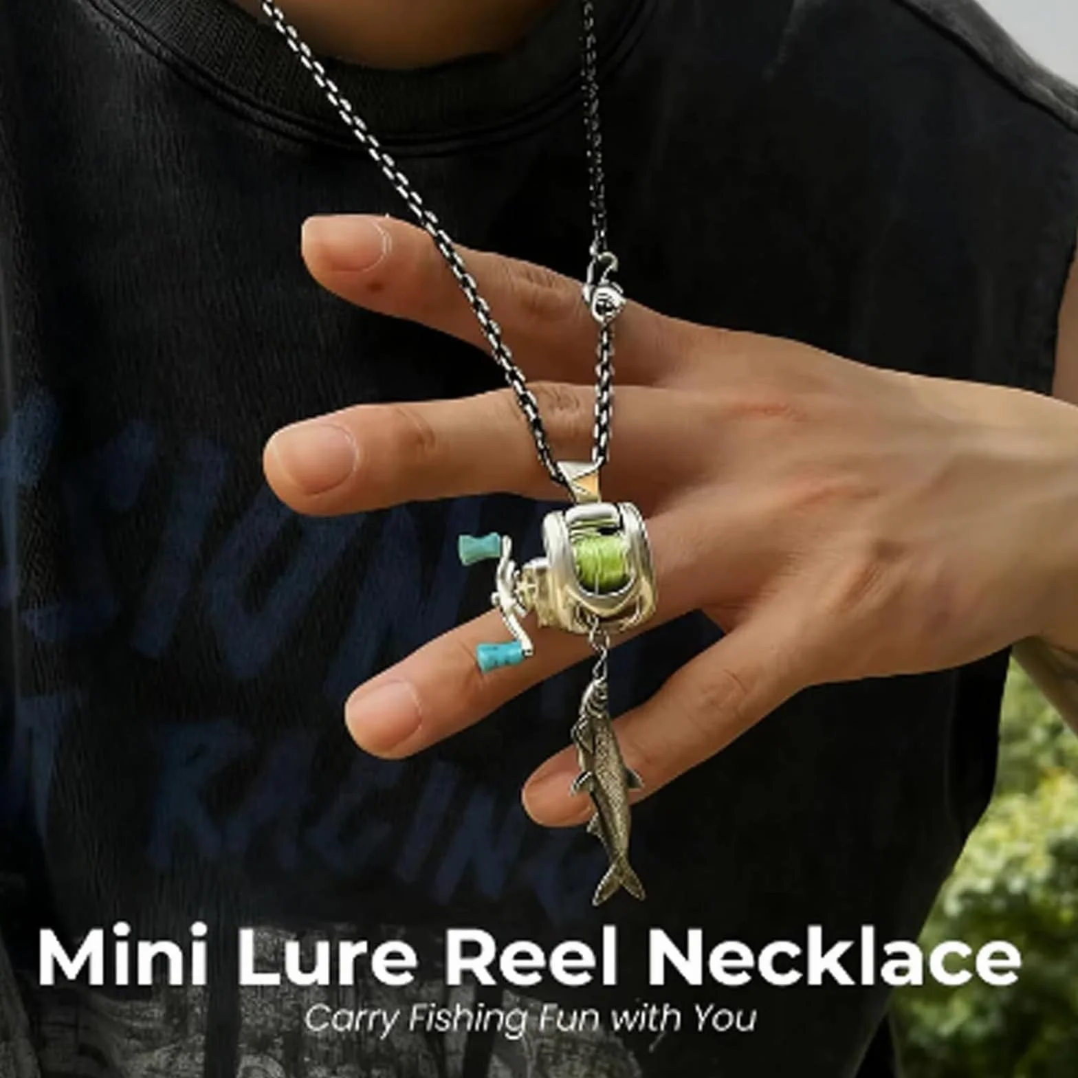 Mini collier moulinet pêche, ensemble bijoux moulinet, pendentif bras bascule, anneau rotatif