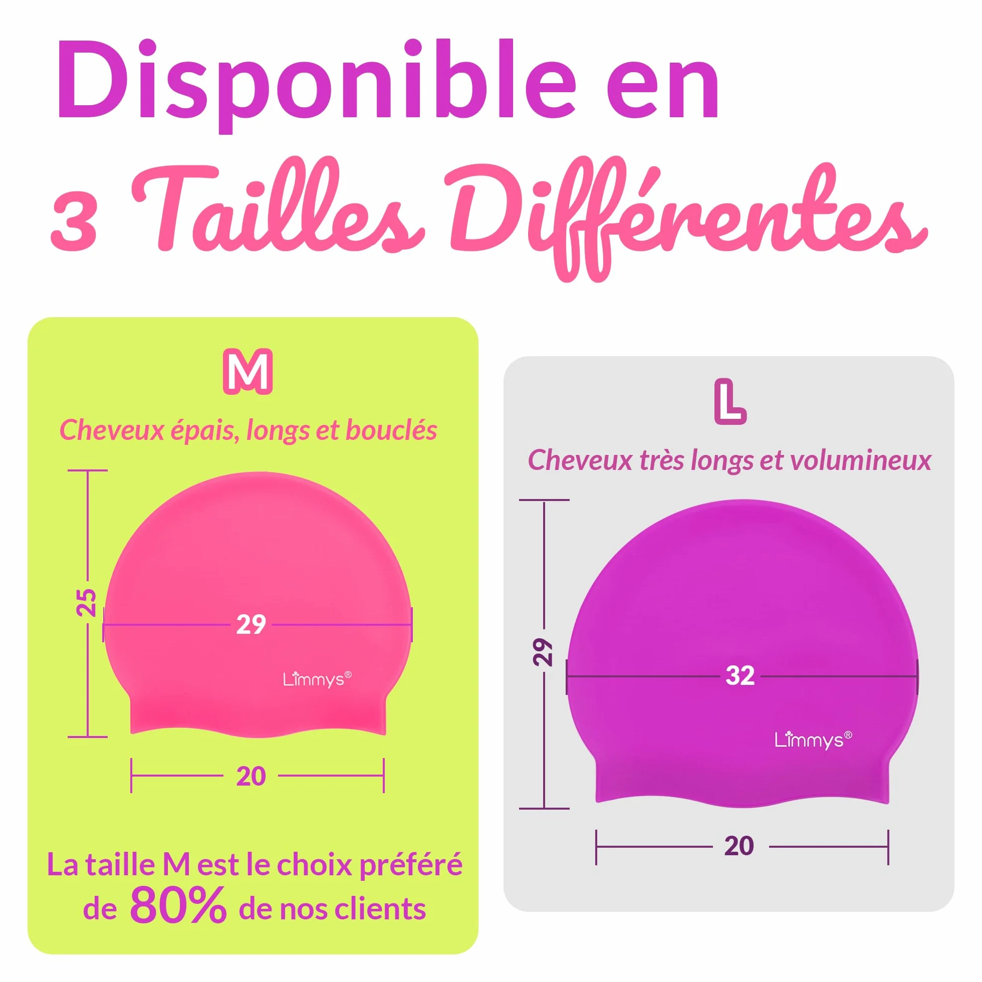 Limmys Bonnet de bain cheveux longs silicone extensible sans latex antidérapant