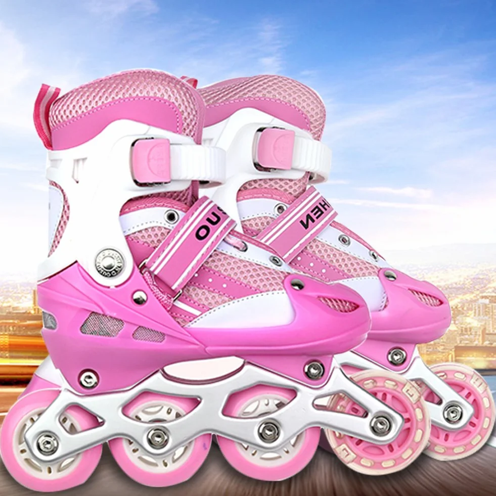 Rollers enfant ajustables taille 35-38 ABEC 7 4 roues rose