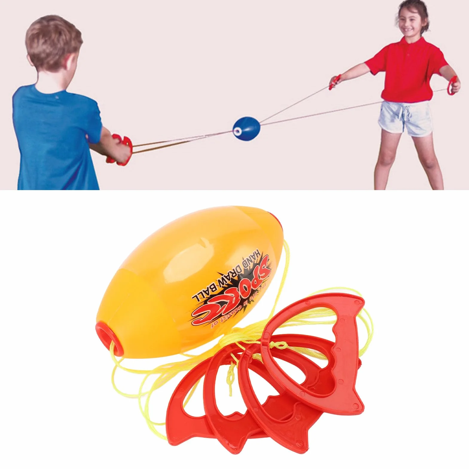 Balle de Navette à Tirer Géante avec Corde Flexible et Poignée Ergonomique Jeu Sportif Intérieur Extérieur