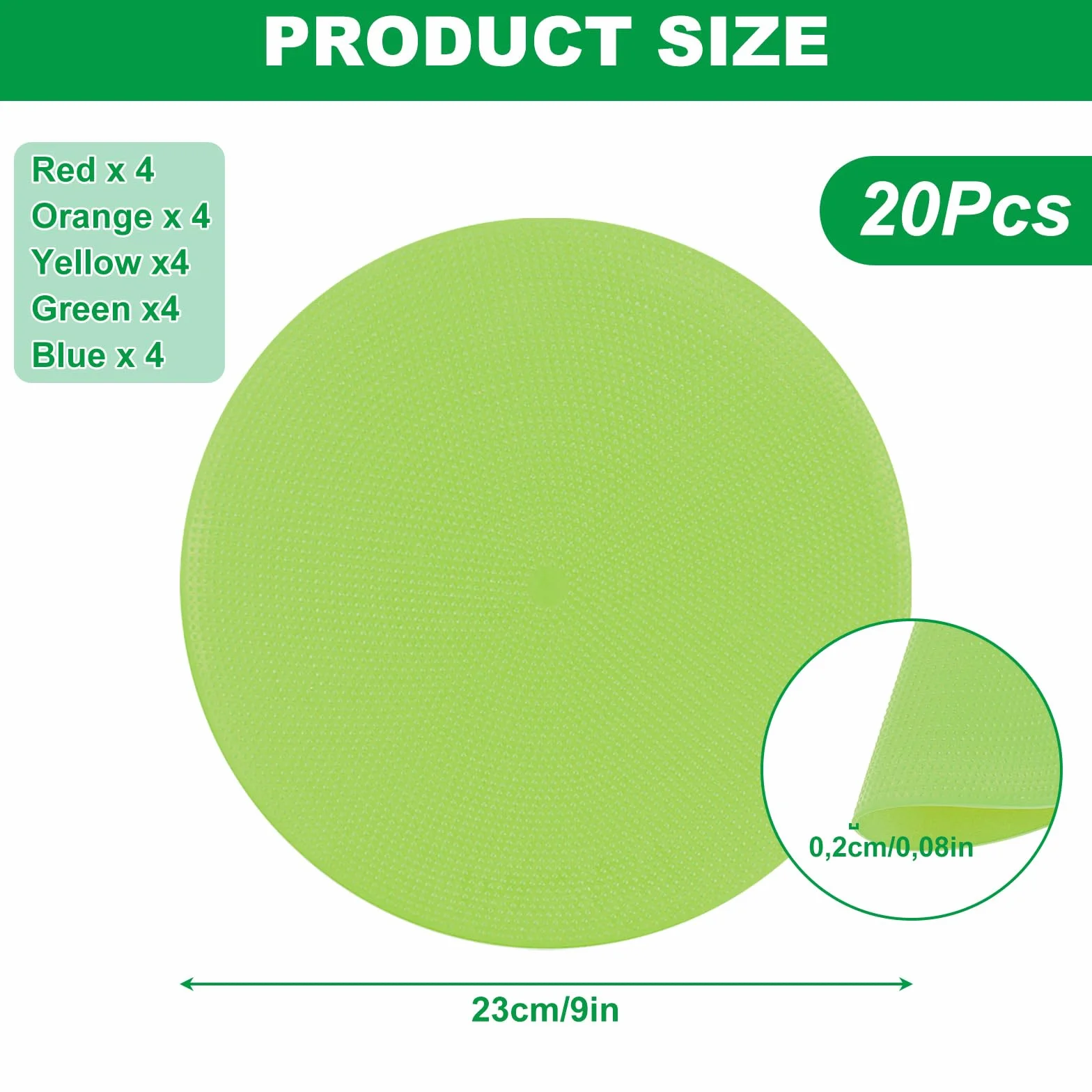 MIVIDE 20pcs Disque de Marquage Plat 23 cm, 5 Couleurs, Plot Sport pour Football Entraînement
