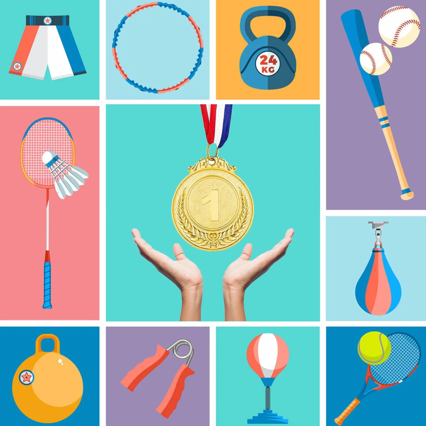 Médailles d'or avec Rubans de Cou 12 Pièces pour Jeux Scolaires Sport Compétitions 5cm