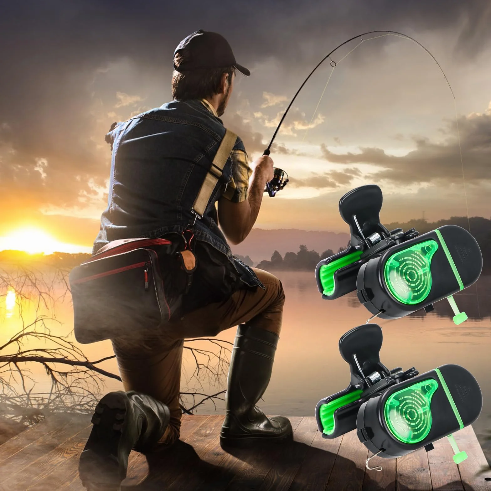 Byffoer Détecteur de touche de pêche à clipser avec lumière LED et son, alarme électronique sensible