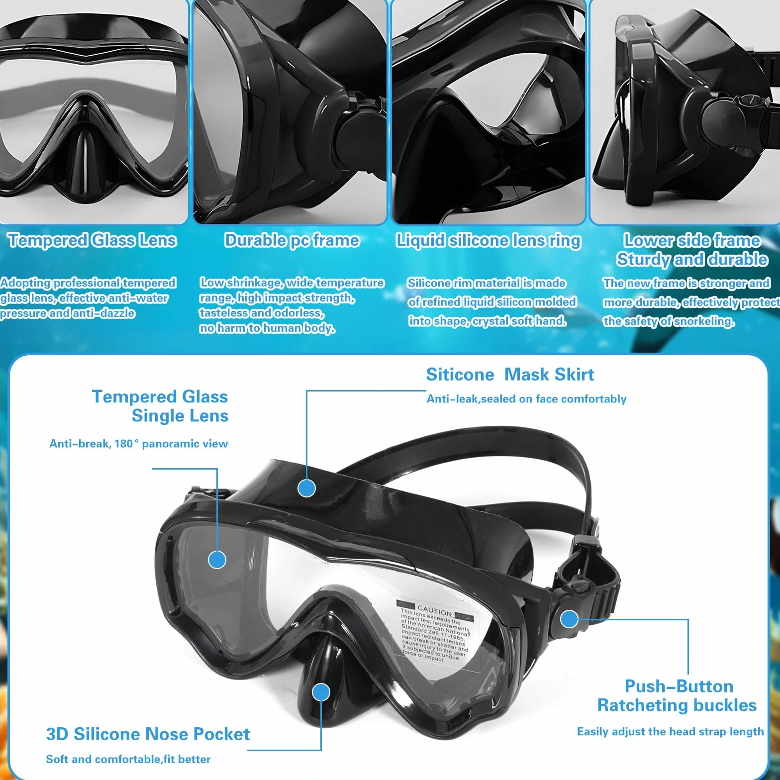 Masque de Plongée Adulte avec Tuba, Lunettes Panoramiques 180°, Vert