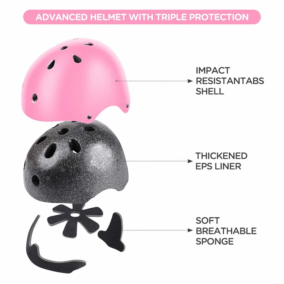 Casque Vélo Enfant Kit de Protections Genouillères Coudières Poignet pour Skateboard Roller BMX