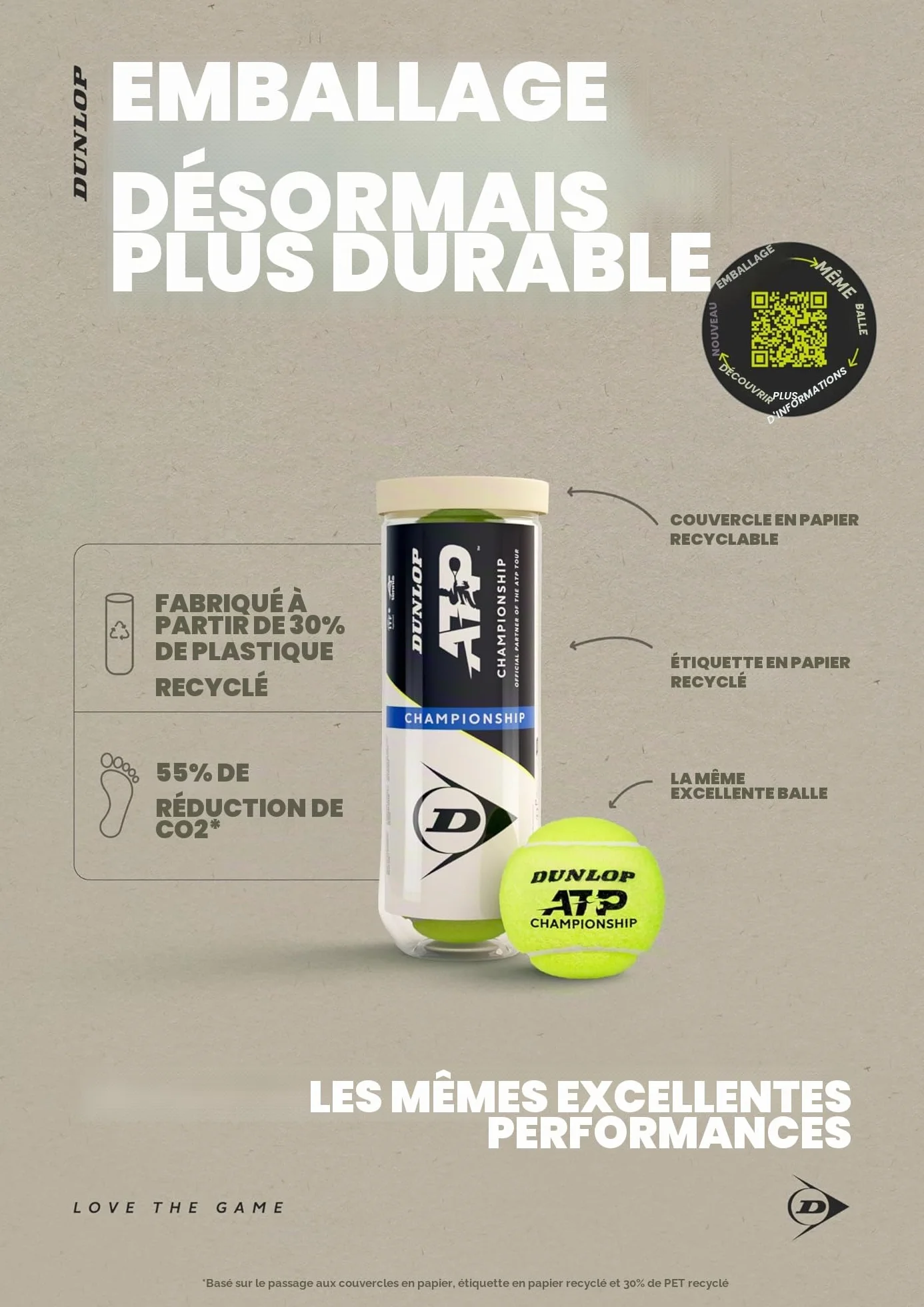 DUNLOP Balle de Tennis ATP Championship pour Sable Terrain Dur Gazon