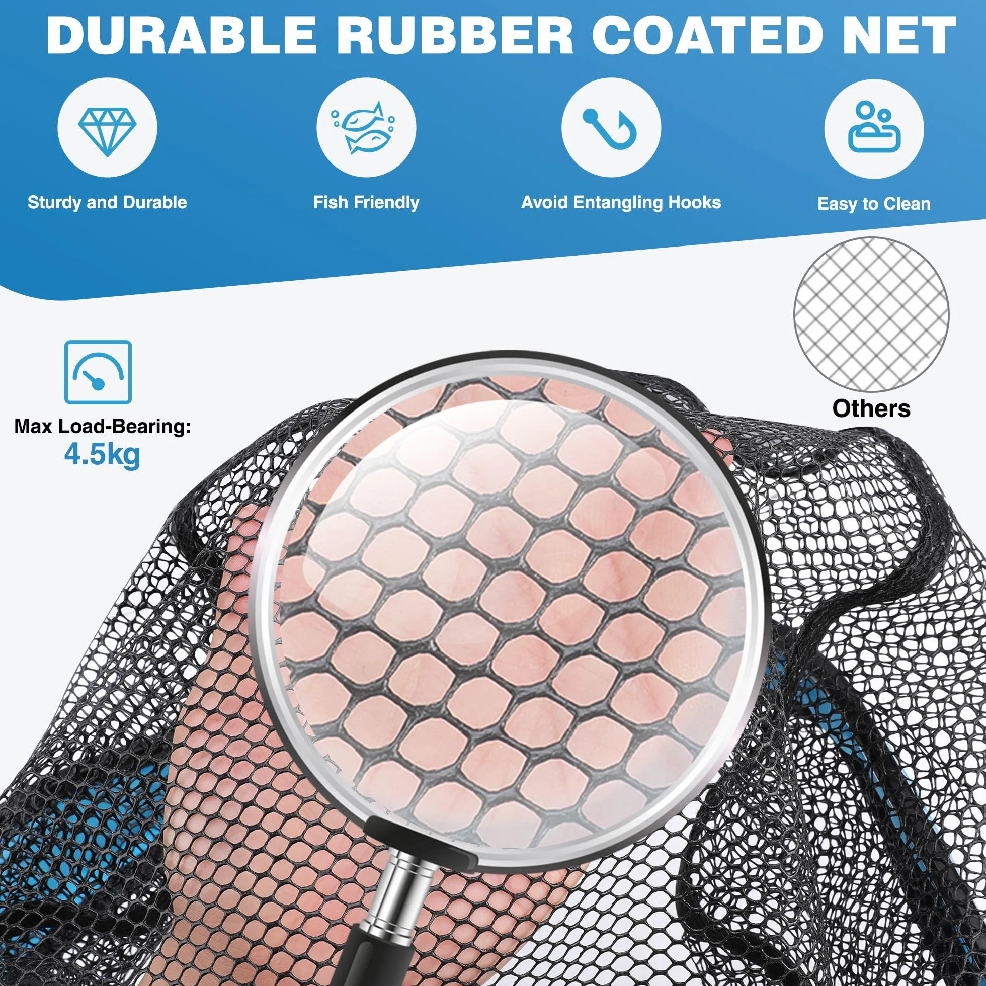 FLISSA Épuisette de Pêche Pliable Caoutchouc pour Truite Carpe Poisson-Chat