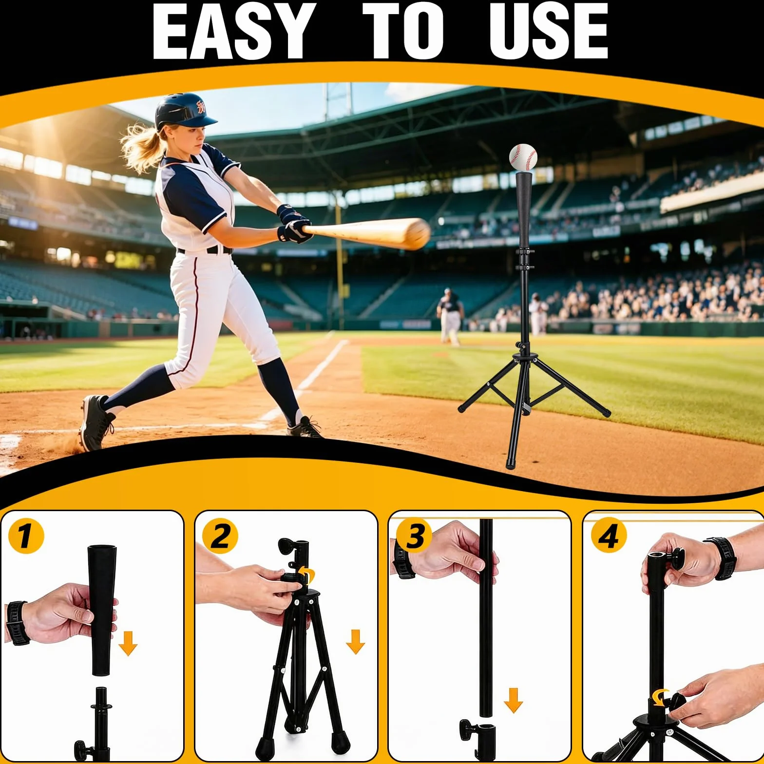 BRGD Noir Tee de Baseball avec Trépied, T-Shirt Portable avec Sac Transport, H : 72-121cm
