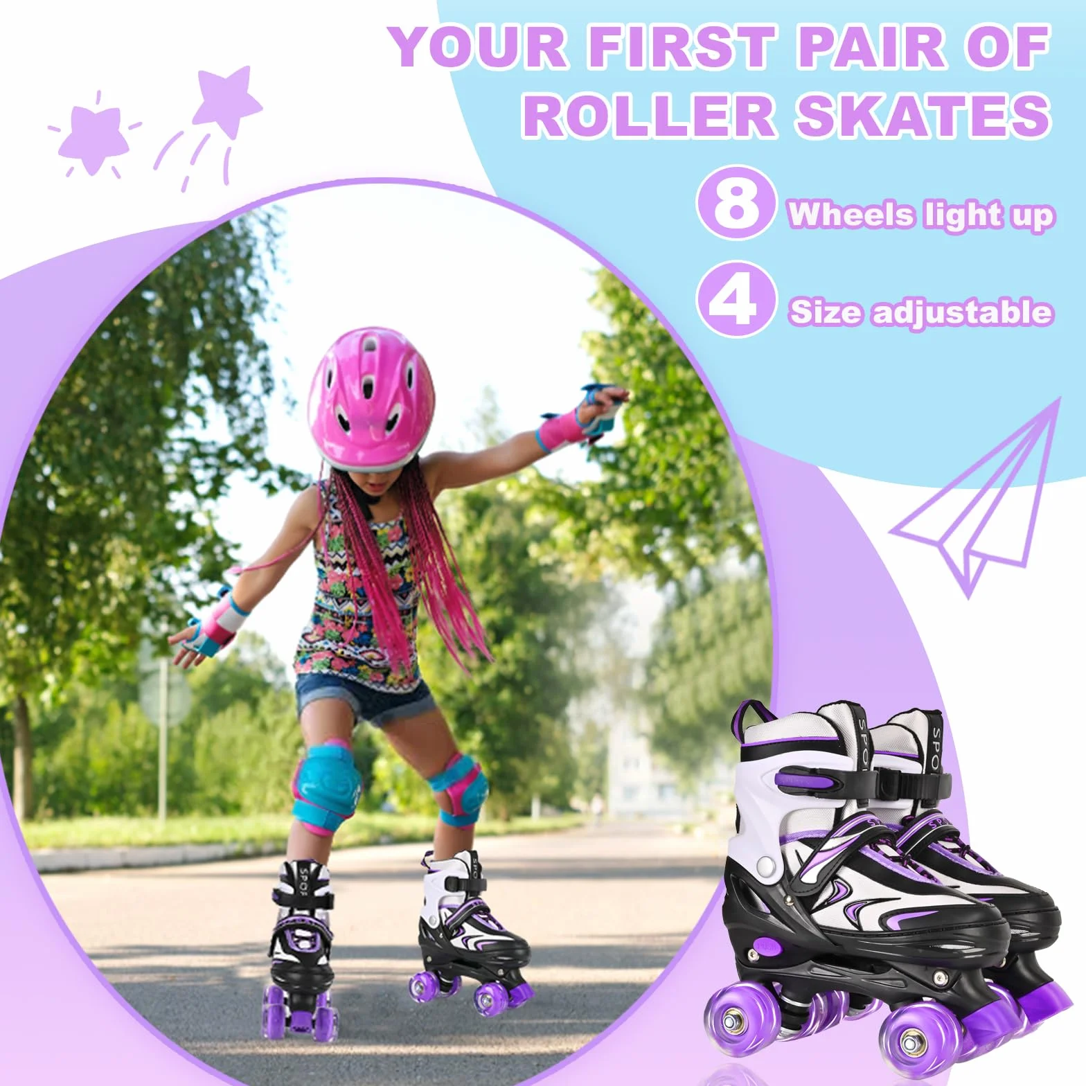 Patins à roulettes ajustables pour enfants débutants, 4 tailles