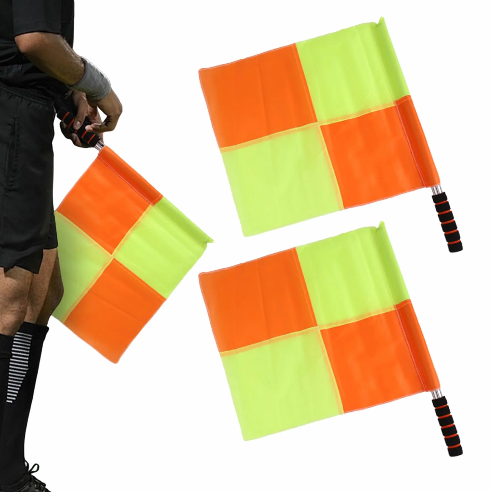 Drapeaux d'Arbitre de Football 2 Pièces, Drapeaux de Ligne Volleyball Manche Ergonomique Haute Visibilité