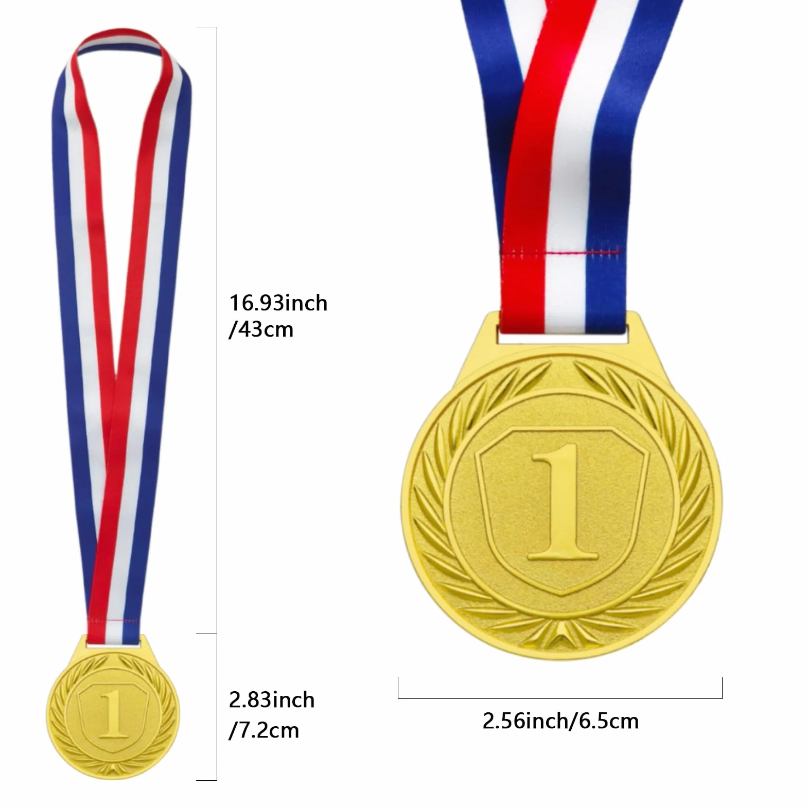 Donrime 3 Pièces Médaille pour Enfants 6.5CM Or Argent Bronze Médaille en Métal avec Ruban