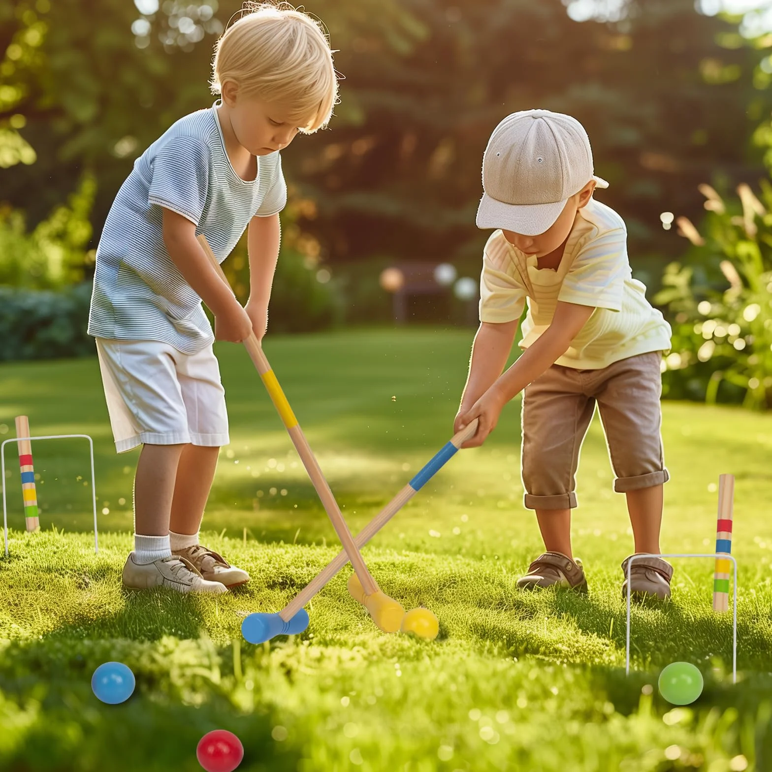 Jeu de croquet en bois WOODENFUN pour 4 joueurs enfants adultes extérieur 3 ans