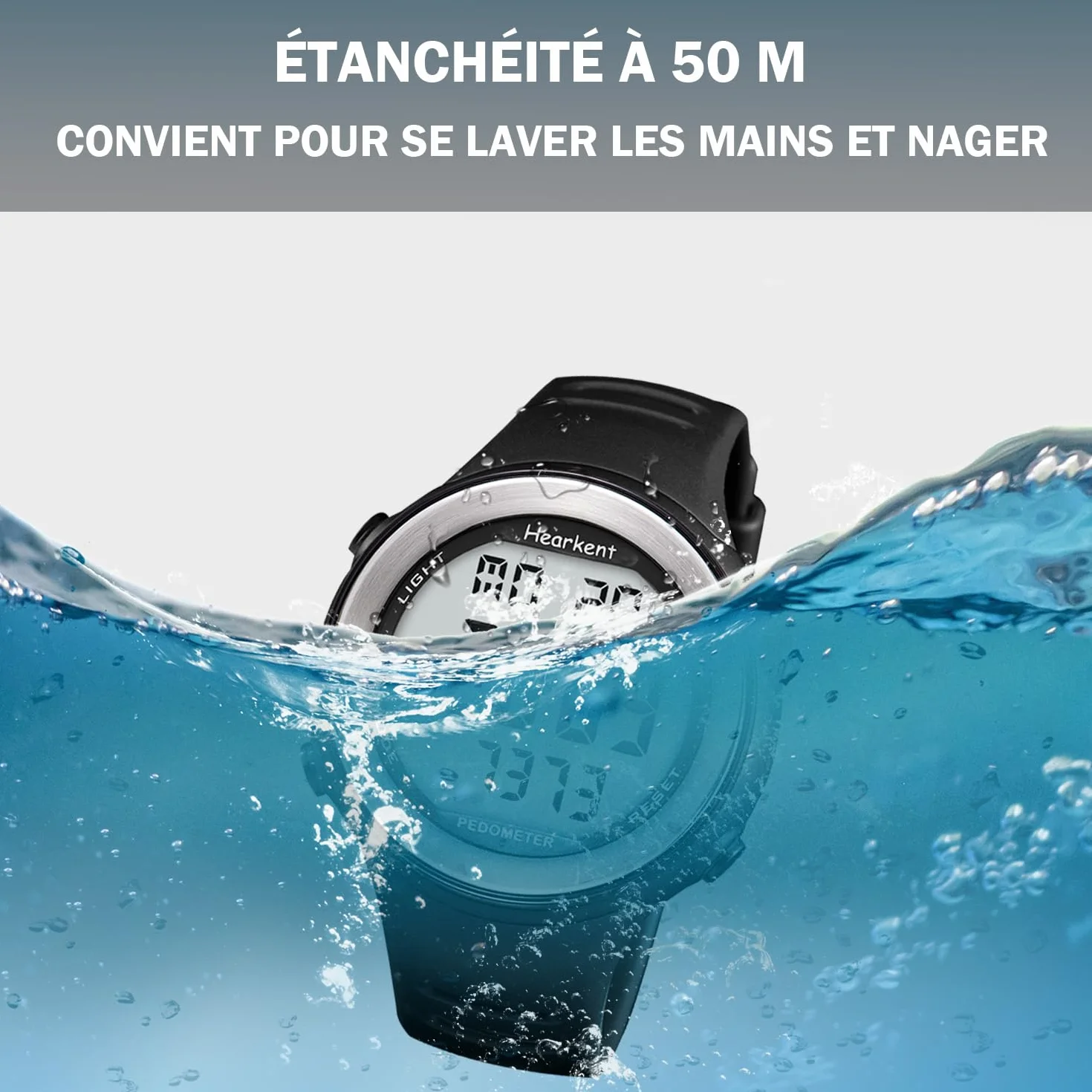 Hearkent Montre podomètre étanche pour Personnes âgées sans Bluetooth Compteur de Pas Noir